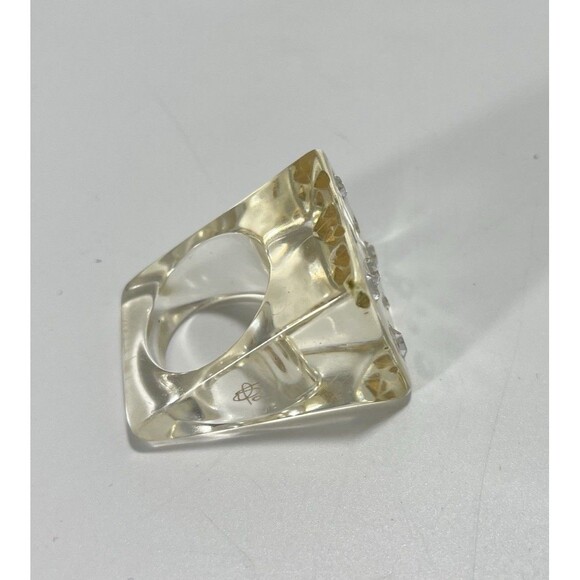 Sobral Clear Resin Block Ring Embedded Rhinestone Signed Statement Piece - Picture 2 of 5